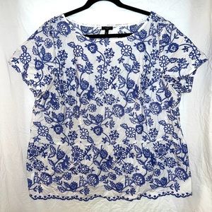 Talbots white and blue floral top